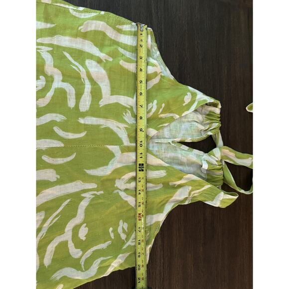 Linen Jumpsuit Womens OS One size Green Abstract Wide Leg Sleeveless Tie Relaxed - Picture 4 of 13